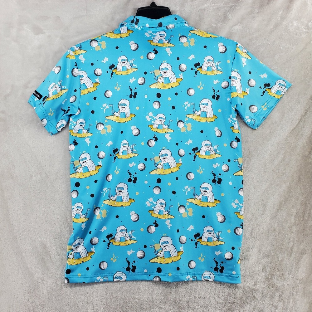 Golf Snowman Polo Shirt Mens Medium Blue Yeti Golf Ball Graphic New With Tags - Picture 6 of 6